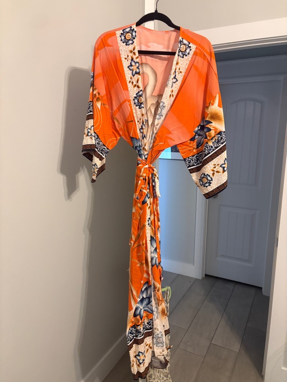 Vibrant Orange Floral Kimono Robe